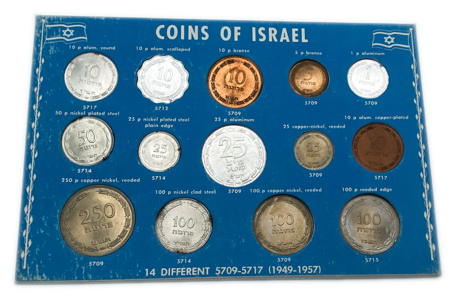 Israel - Pair of Pruta series coin sets - 1949-1957 14 and 7 coins from the Pruta series that were collected from ... - 1 1