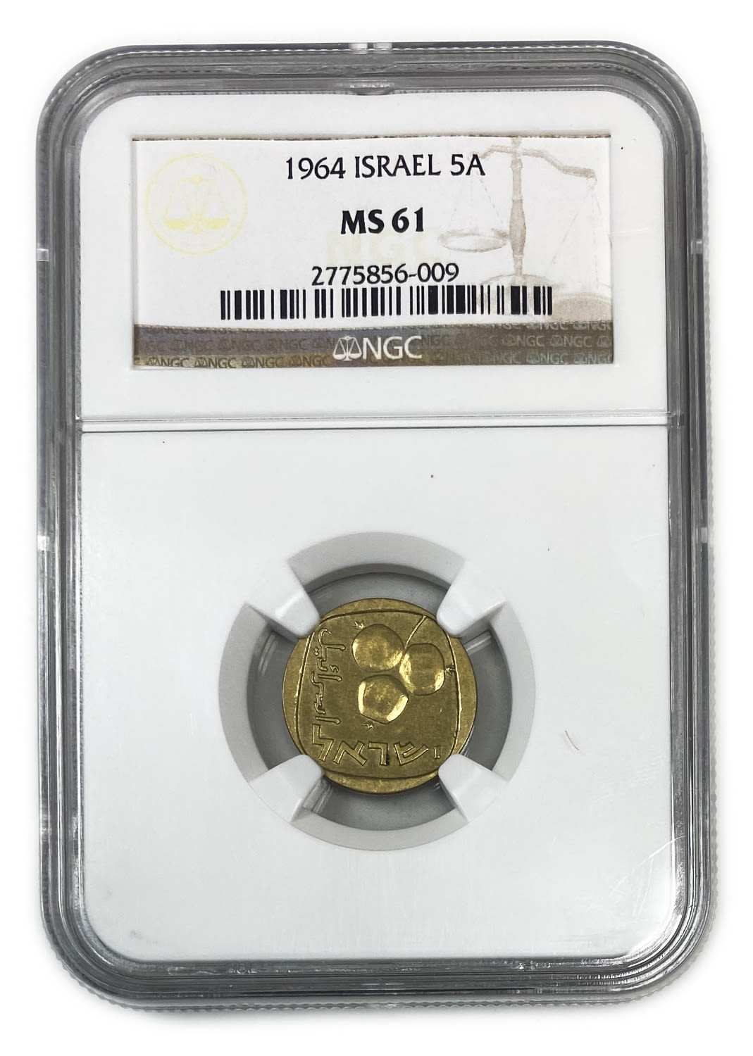 Israel - 5 agorot 1964 - NGC 61
A coin from 1964 with the lowest issue amount of the same value, a ... - 1 2