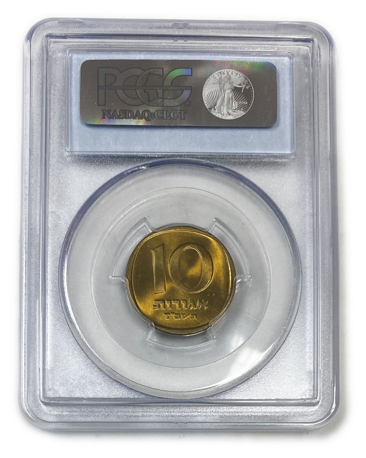 Israel - 10 Agorot 1964 - PCGS 65
Obverse:Palm tree; "Israel" in Hebrew and Arabic.
... - 1 3