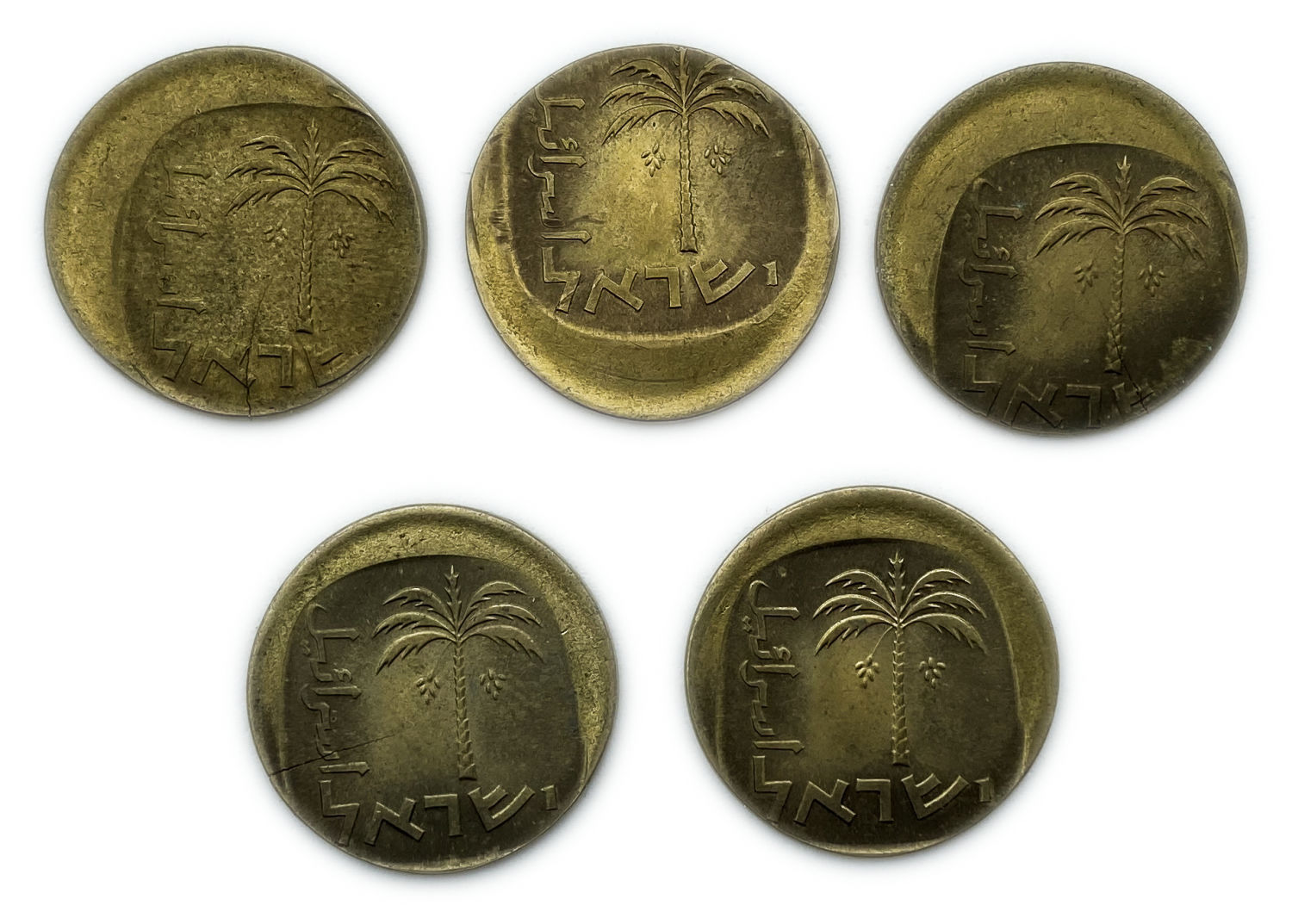 Israel - Lot of 5 coins 10 Agorot 1975-1977 - Minting Error - Off-Center
On January 1, 1960, the new ... - 1 1