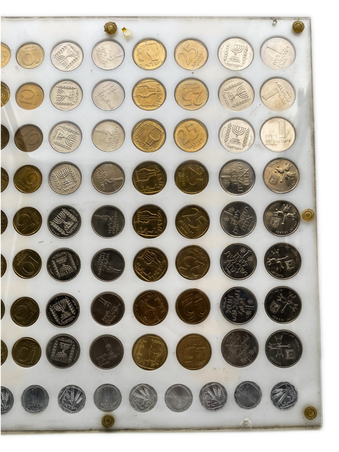 Israel - a plastic board containing 91 Israeli coins from the years 1965, 1966, 1967, 1968, 1969, 1970, 1971 - ... - 1 5