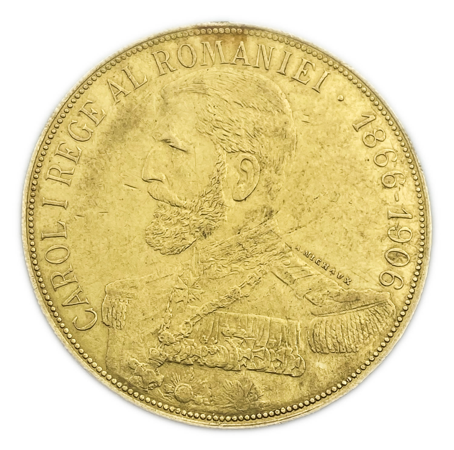 Romania - 50 Lei 1906 - Carol I Reign of Carol I - Rare - Gold 900, 16.1g, 35mm
Mintage: 28 ... - 1 0