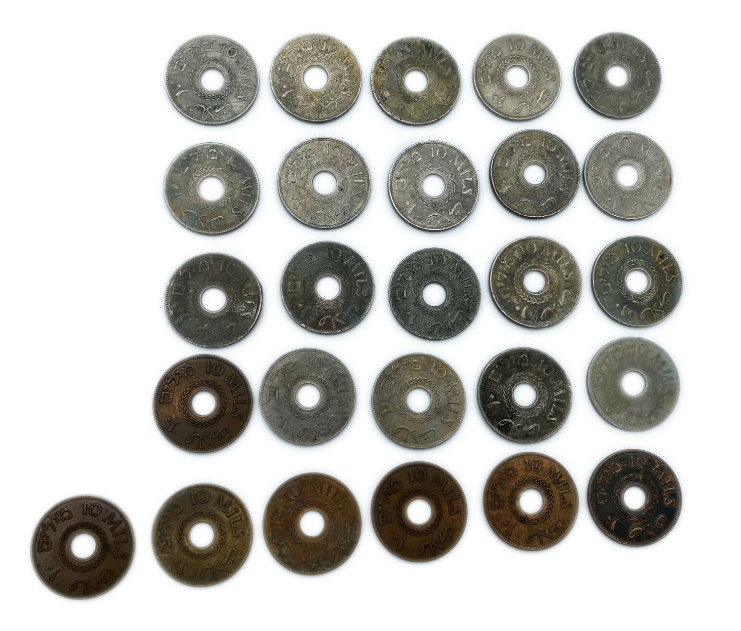 Palestine - Lot 26 Coins of 10 Mils Different years - F-VF
MIL, was the Hebrew name of the coin that ... - 1 1