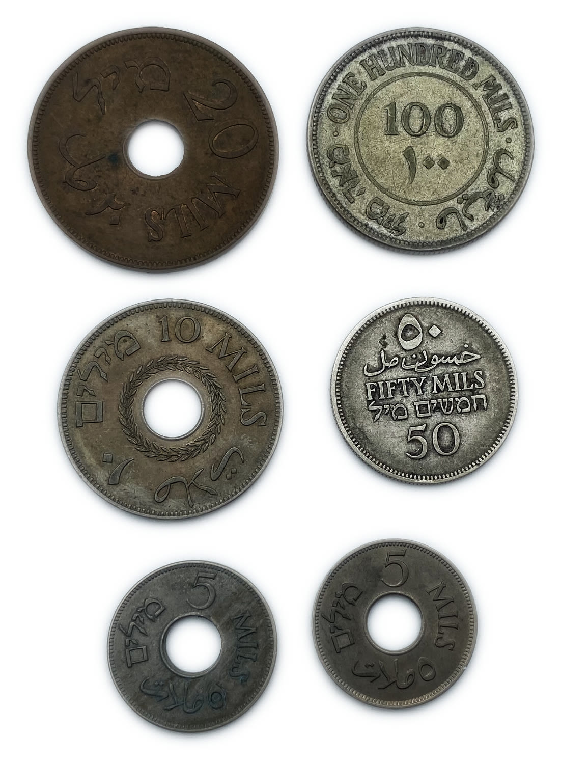 Palestine - Lot of 6 mandate coins in different denominations and different years - F-VF
5 mill 1939 ... - 1 1