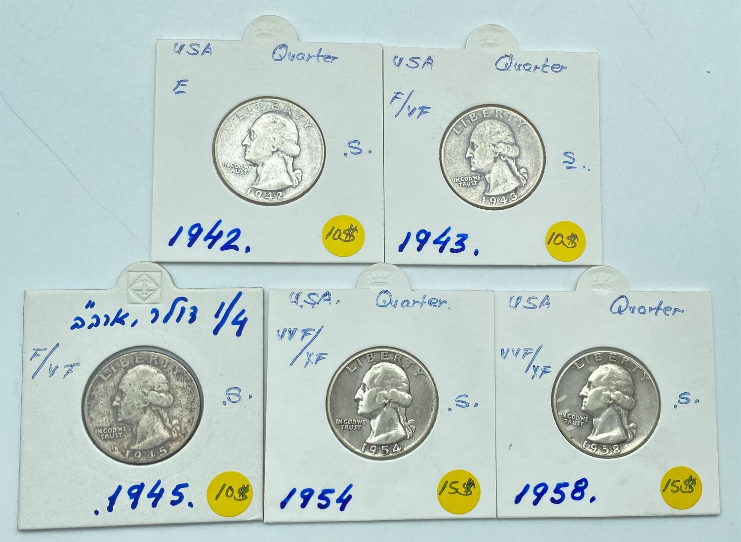USA - Lot of 5 coins, 1/4 Dollar 1942, 1943, 1945, 1954, 1958 - F-VF
Obverse
The portrait of ... - 1 0