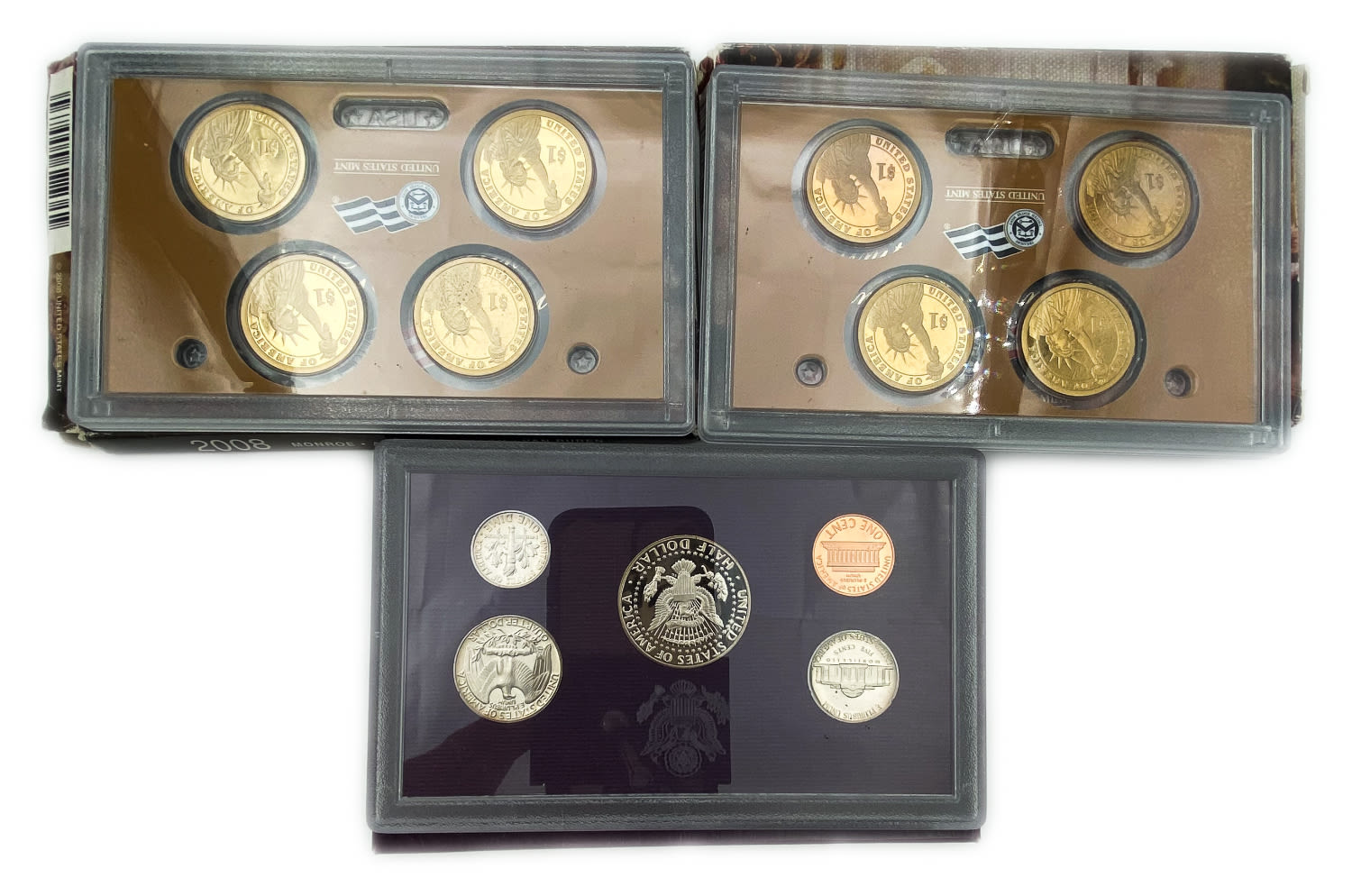 USA - 3 coin sets 1988, 2007, 2008 - hard cases - UNC - 1 1