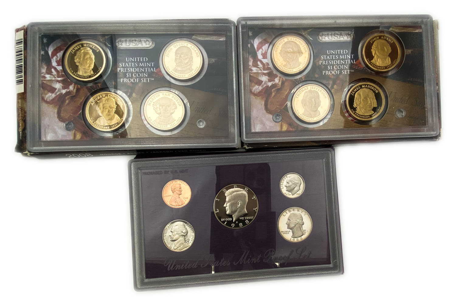 USA - 3 coin sets 1988, 2007, 2008 - hard cases - UNC - 1 0