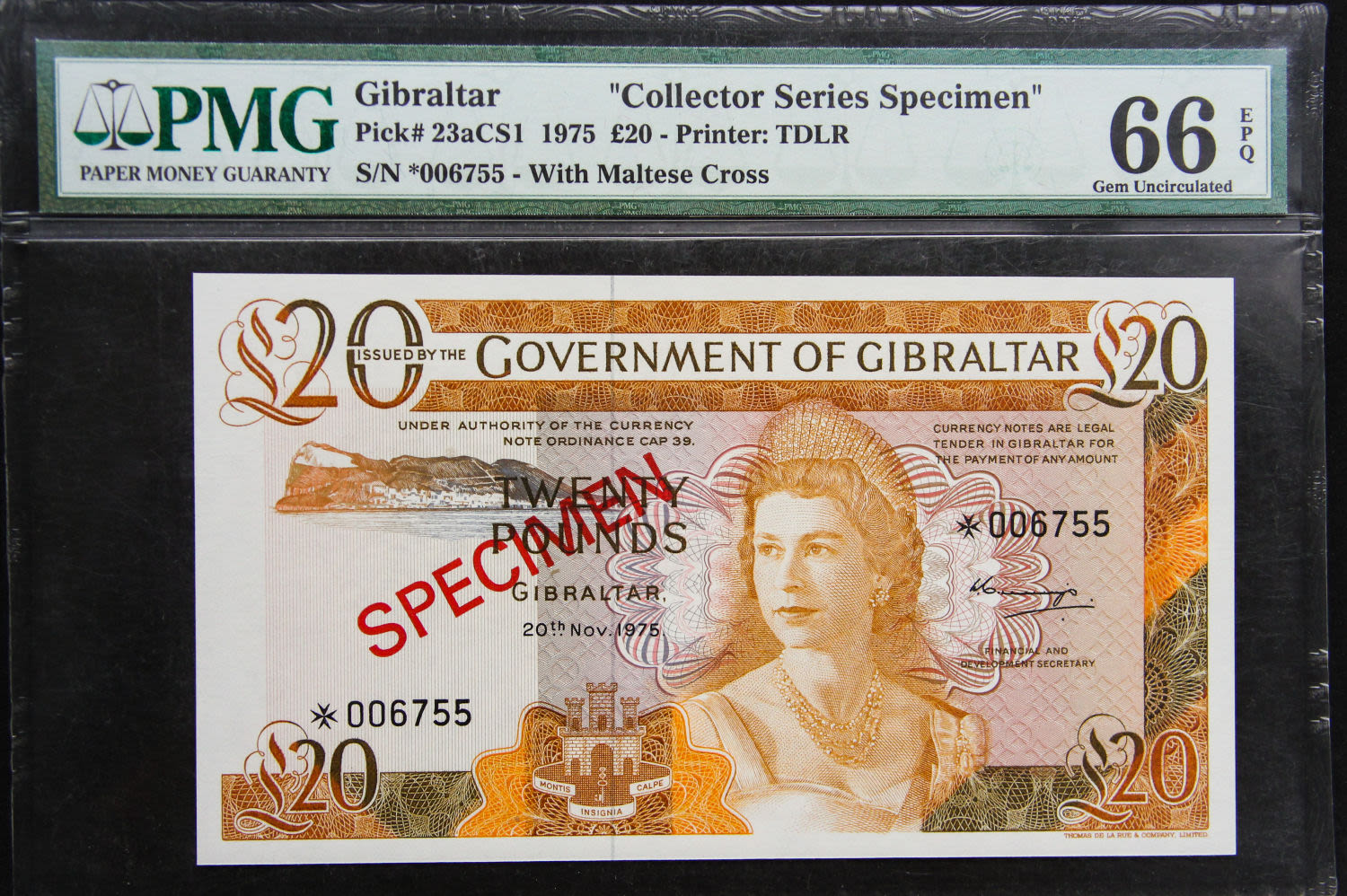 Gibraltar - 20 pounds 1975 SPECIMEN. - 1 0