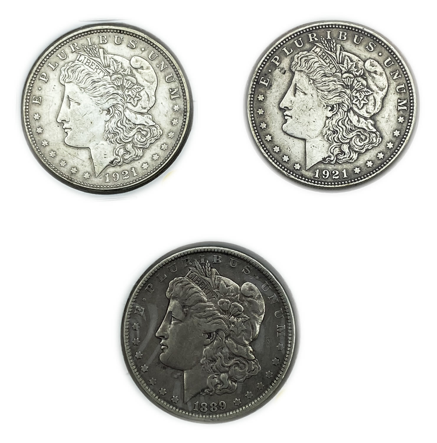 USA - Lot of 3 coins of 1 Morgan Dollar 1889, 1921 - UNC - Silver
The Morgan dollar was a United ... - 1 0