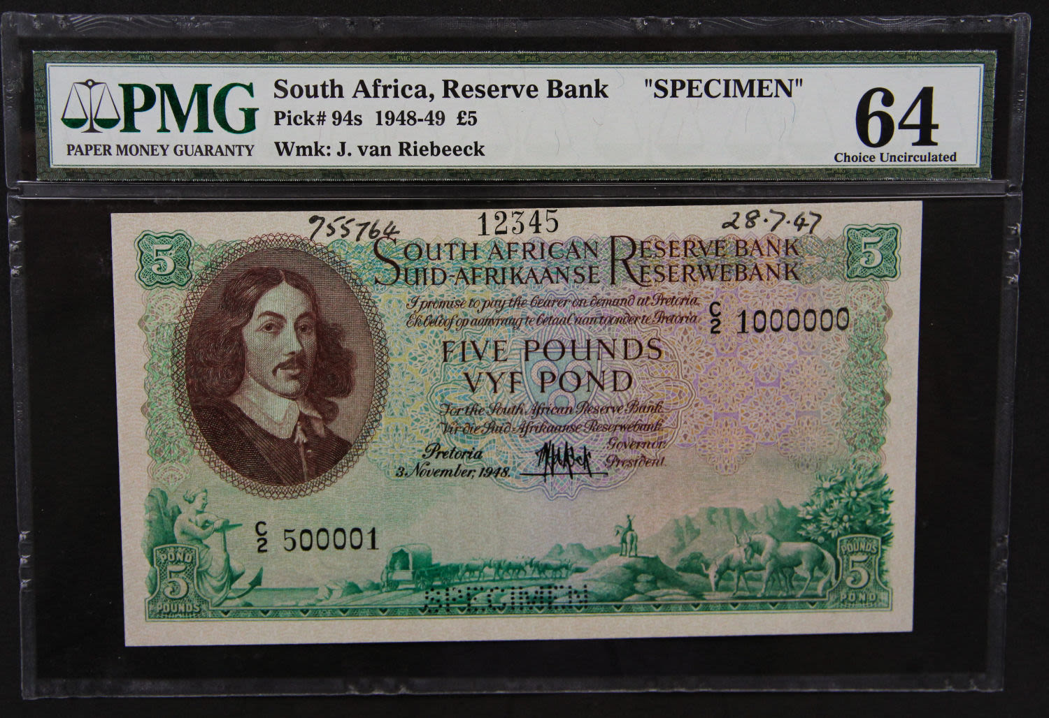 South Africa - 5 pounds 1948 Specimen. - 1 0