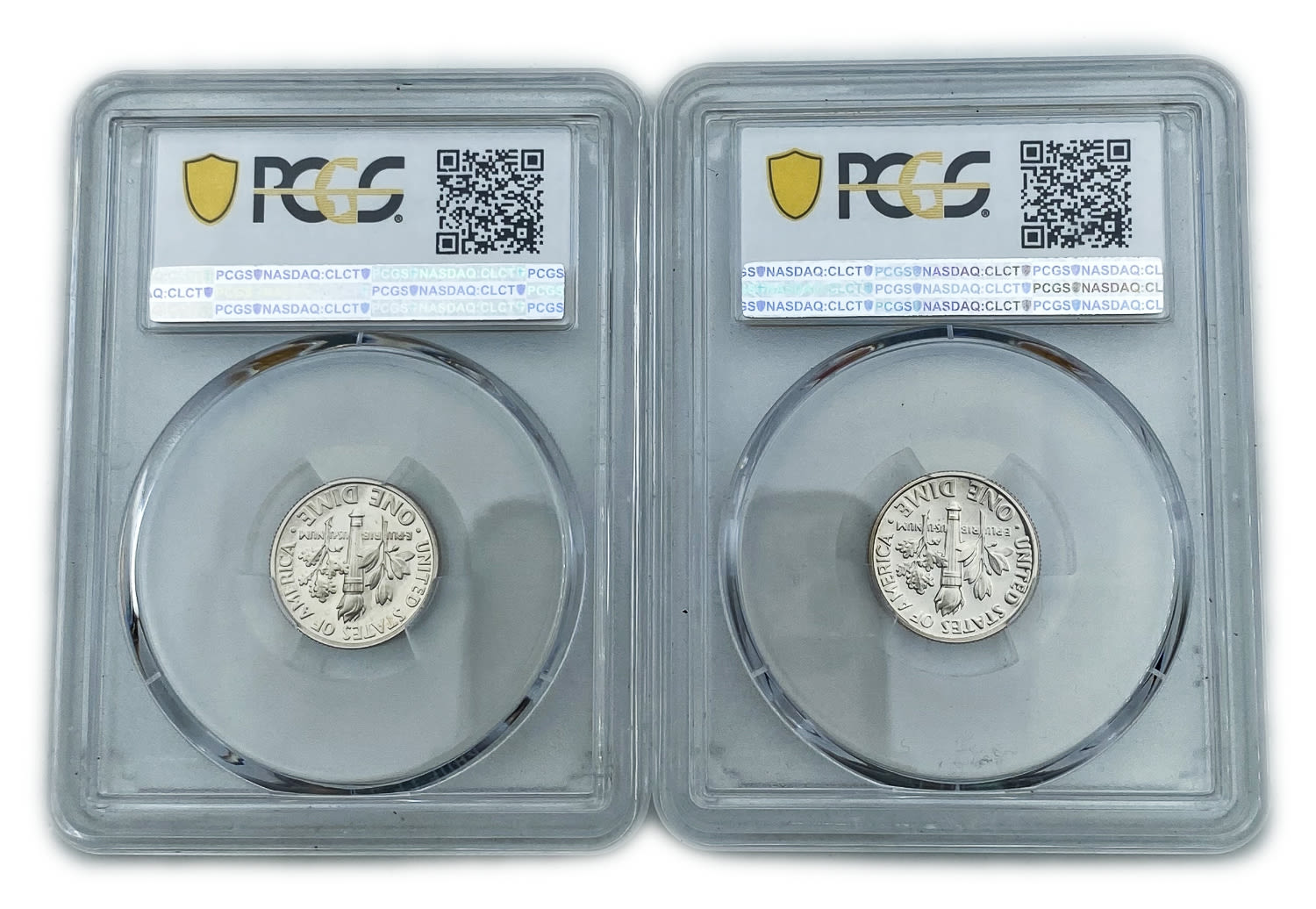 USA - Pair of 10 Cents 1989 S, 1990 S - Graded PCGS PR 69 DCAM - 1 1