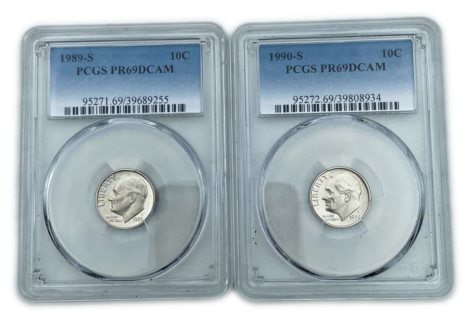 USA - Pair of 10 Cents 1989 S, 1990 S - Graded PCGS PR 69 DCAM - 1 0