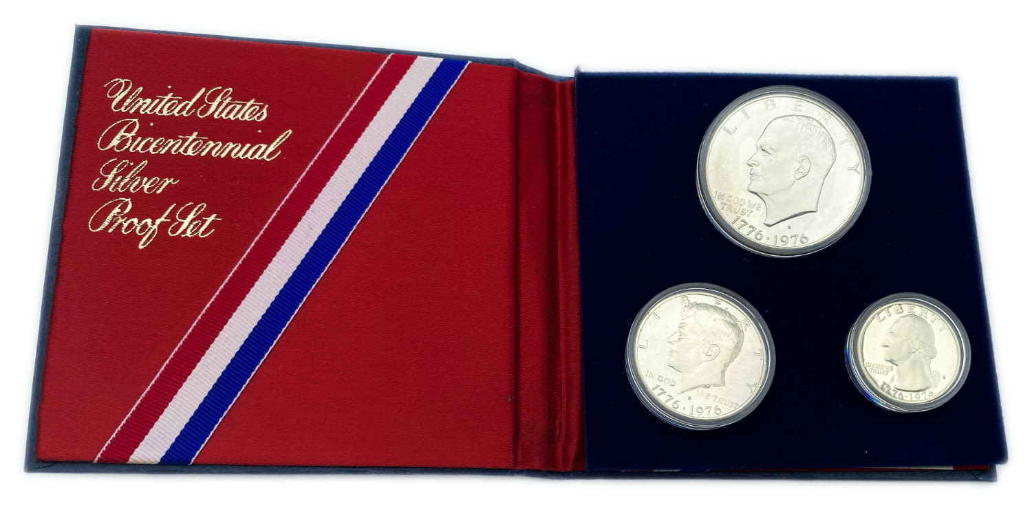 USA - 1976 coin set - 1/4, 1/2 and 1 dollar - 200th anniversary of the founding of the United States - 1 3