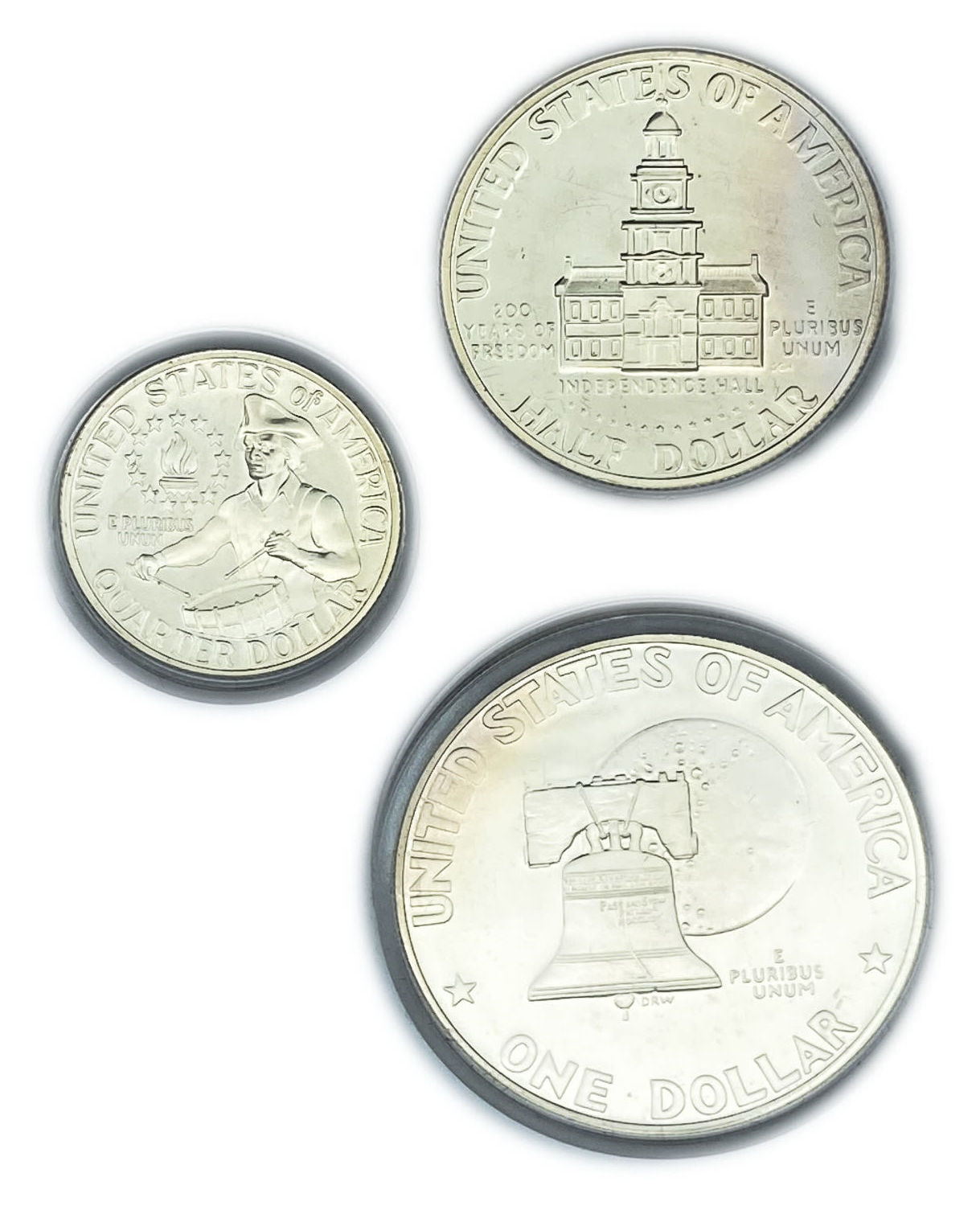 USA - 1976 coin set - 1/4, 1/2 and 1 dollar - 200th anniversary of the founding of the United States - 1 2
