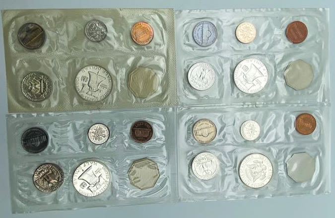 USA - 4 sets of coins - from the years 1961, 1962, 1964, 1965 - UNC conditions - 1 0
