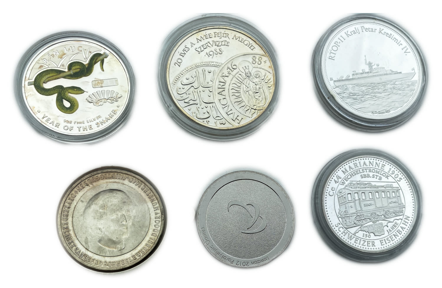 World - 6 coins and medals from the world made of silver - 1 1