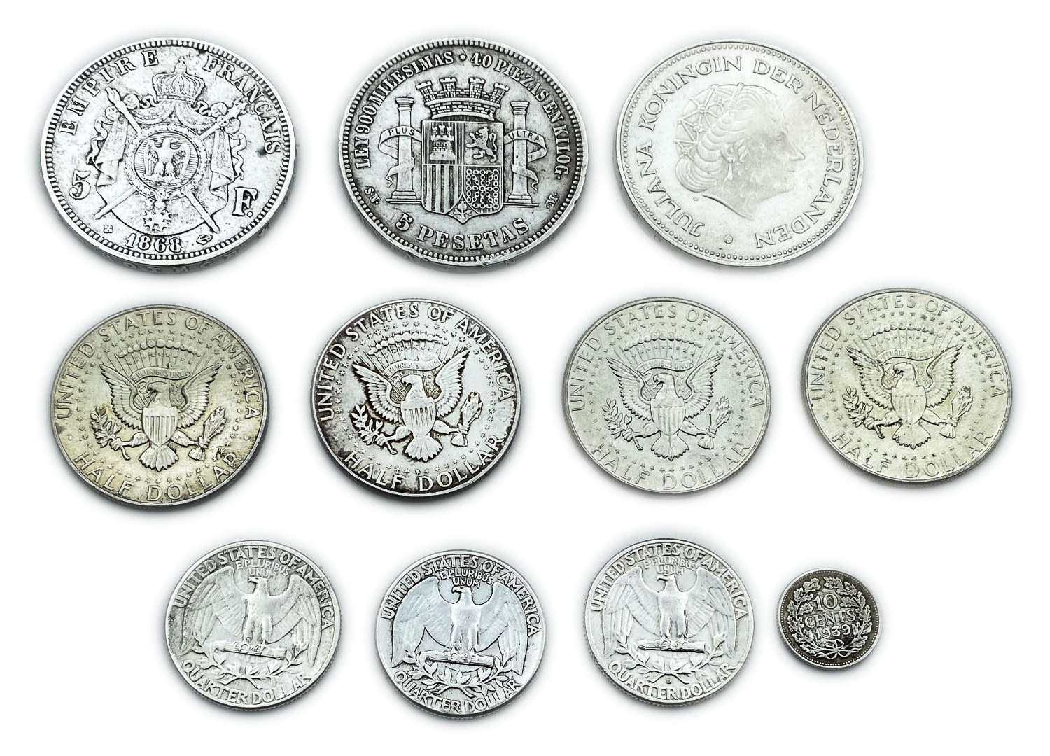 World - a collection of 11 coins from around the world made of silver - As 140g silver - 1 1
