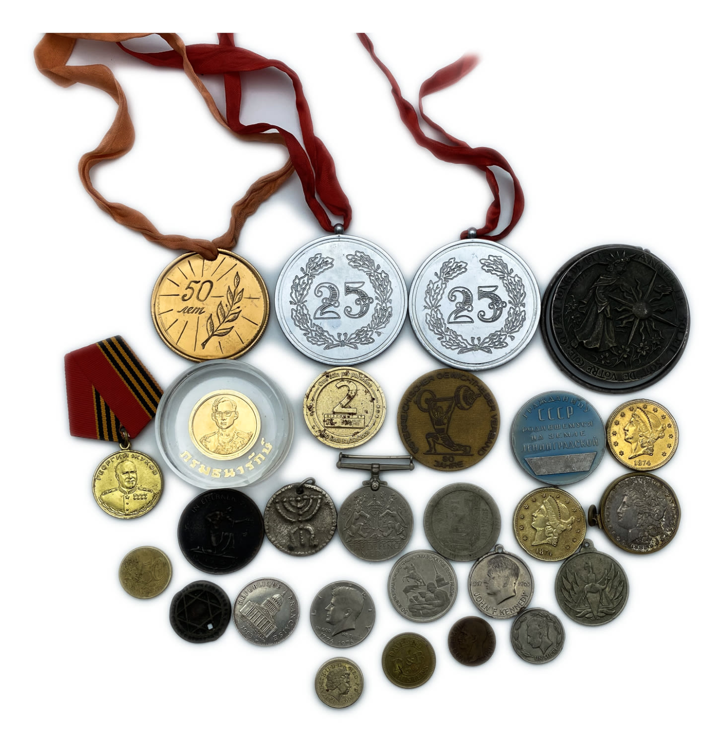 World - a collection of 28 medals from around the world - some are replicas of US coins - different countries ... - 1 0
