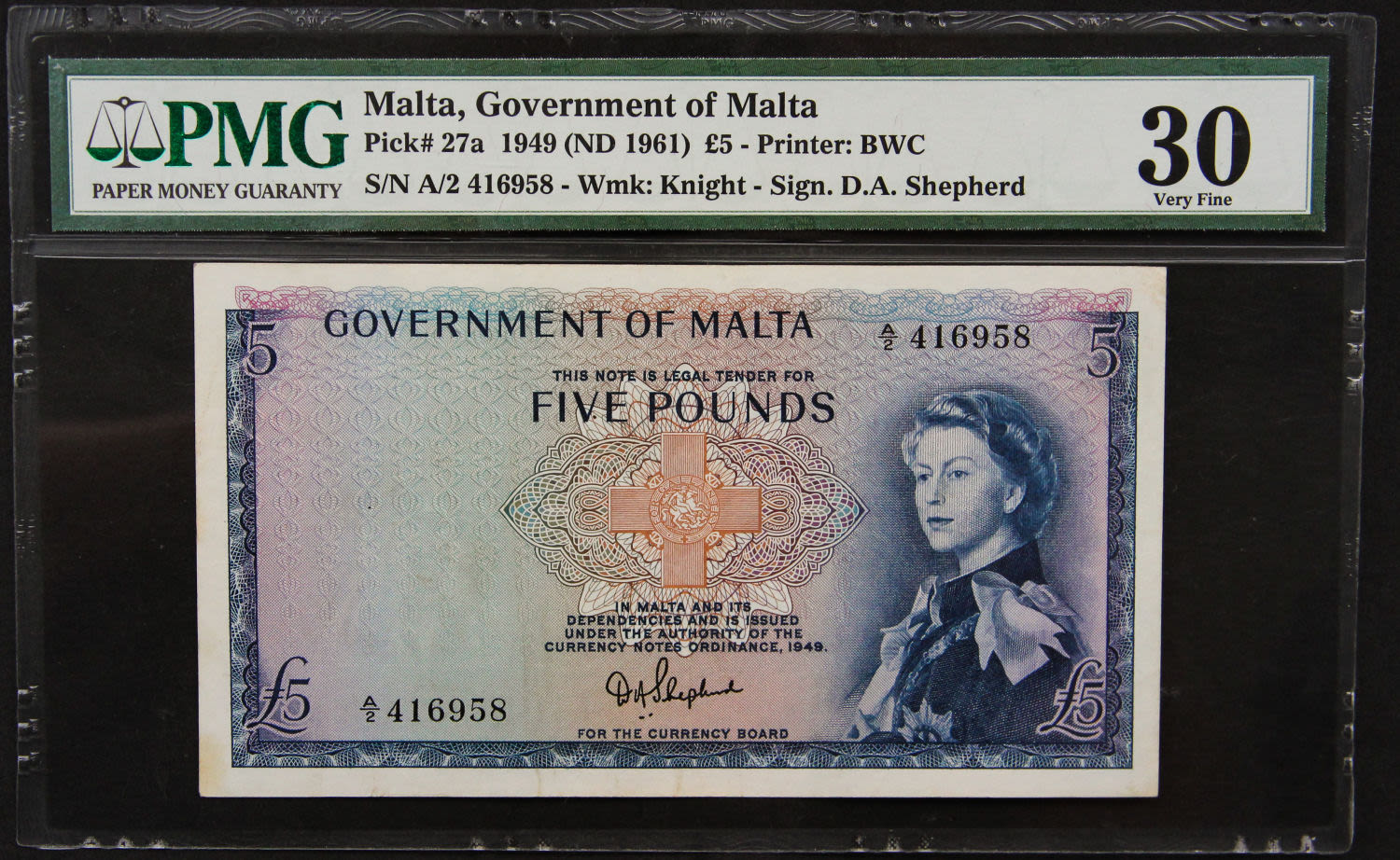 Malta - 5 pounds 1949. - 1 0