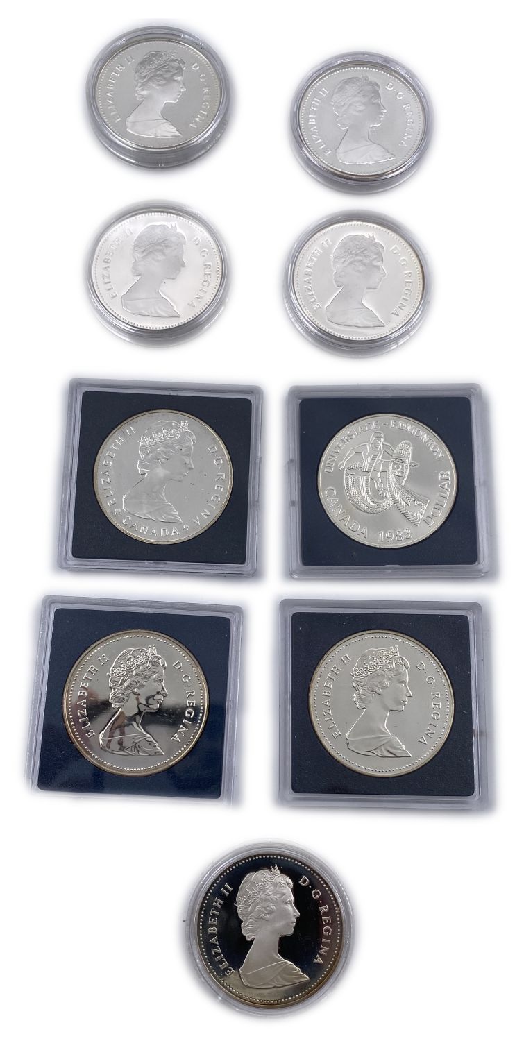 Canada - Lot of 9 silver coins + Canada coin set - In luxury cases - UNC - 1 1