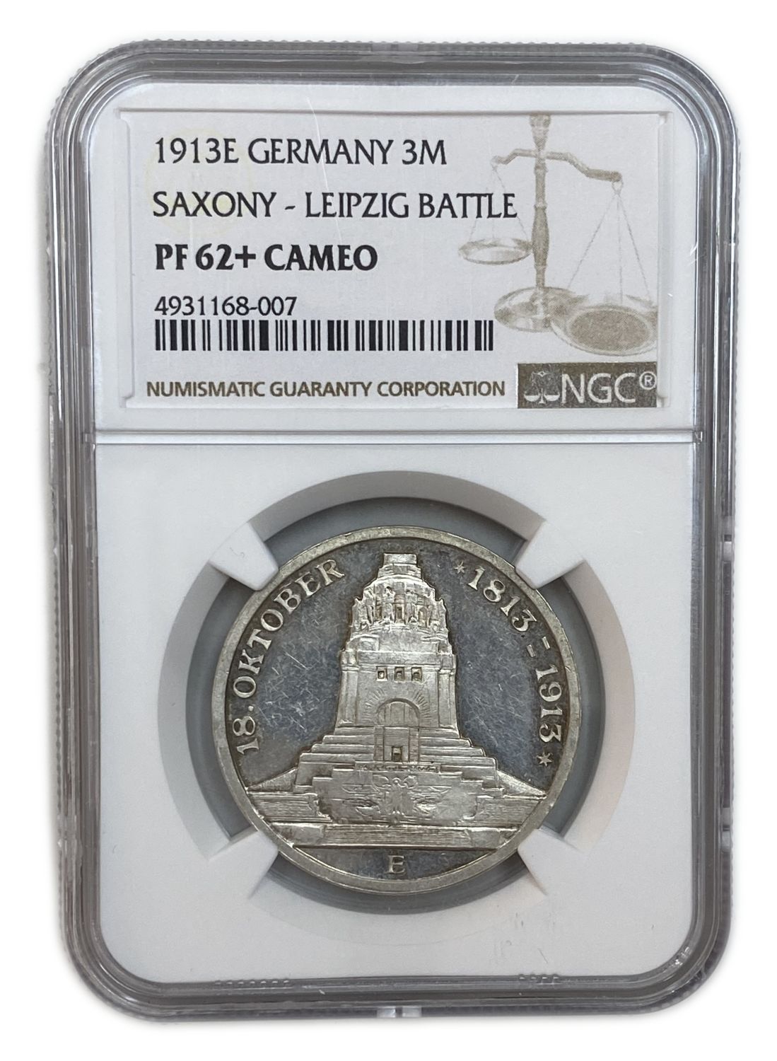 Germany (Saxony) - 3 Mark 1913E - Battle of Leipzig - NGC PF62 + CAMEO
The Battle of Leipzig, also ... - 1 2
