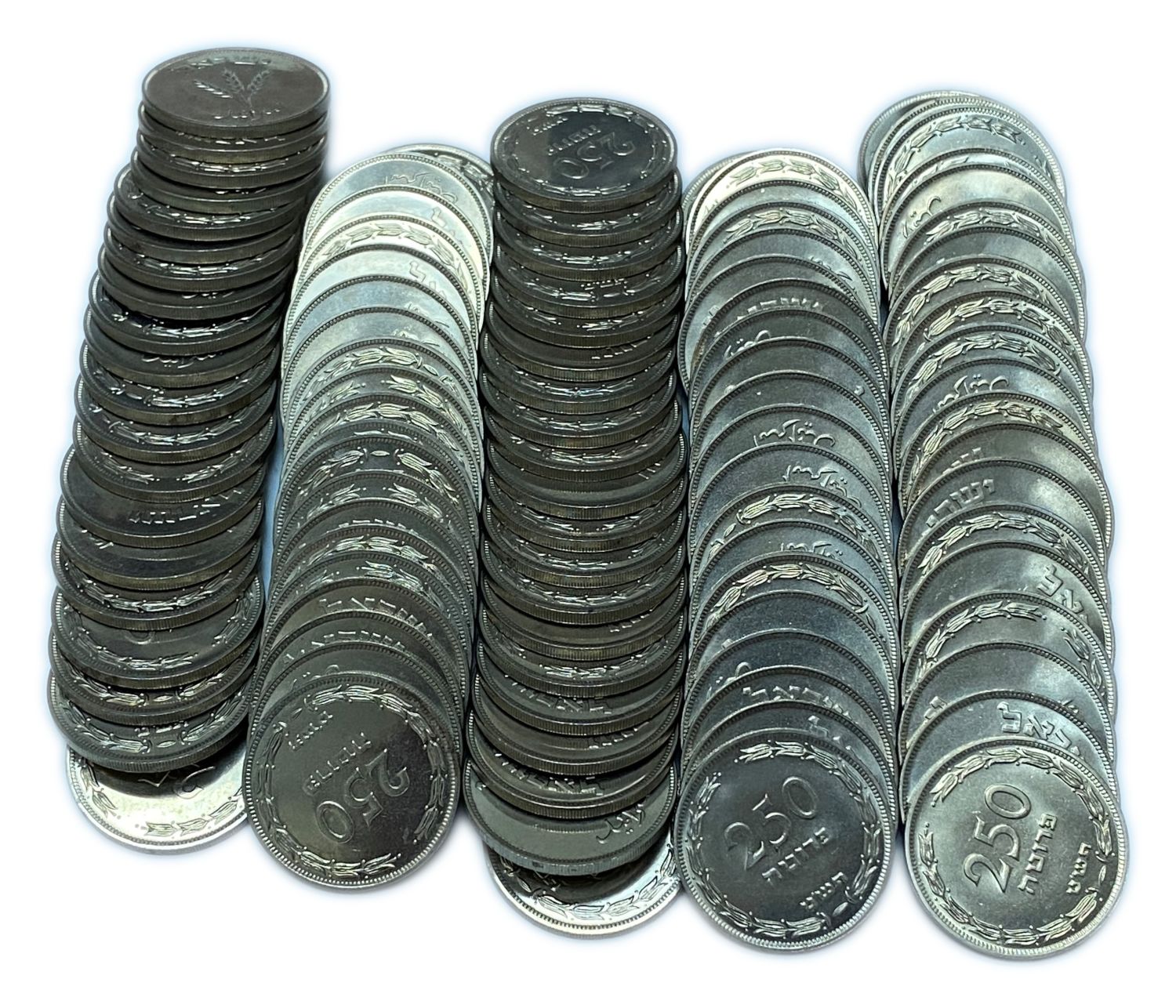 Israel - Lot of 100 coins 250 Pruta 1949 - "Without Pearl" - UNC
Face: The words "250 Pruta" and ...
