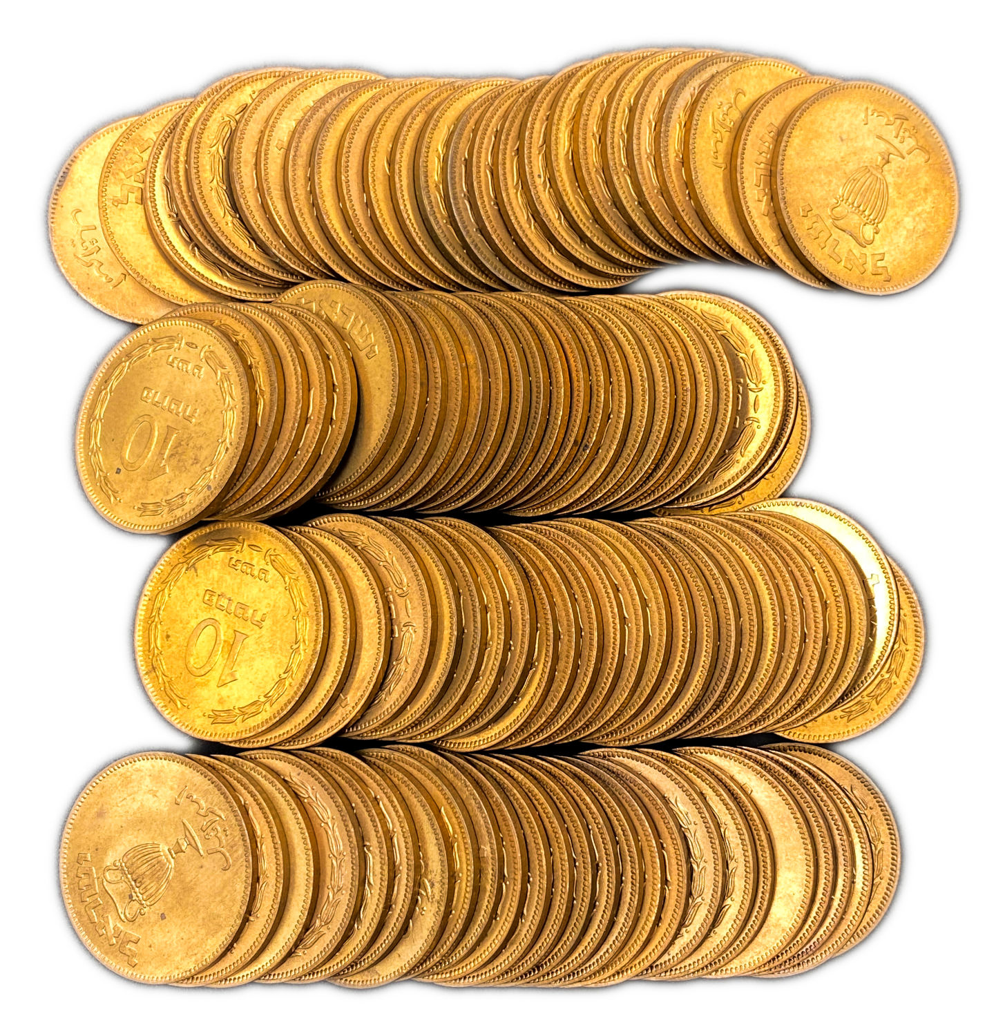 Israel - Large Lot of 100 Coins 10 Pruta 1949 - "Without Pearl" - UNC and Red  - Usually found when ... - 1 3