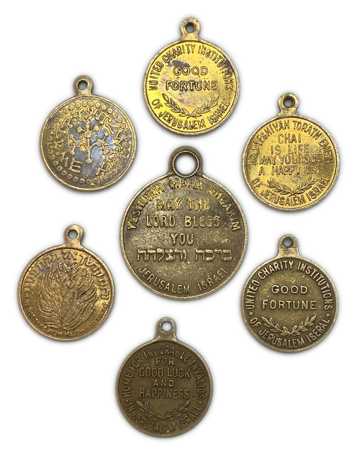 Judaica / Zionism - Judaica - 7 lucky tokens of Yeshivas - Meah shearim, Torath Emet, Charity
A ... - 1 1