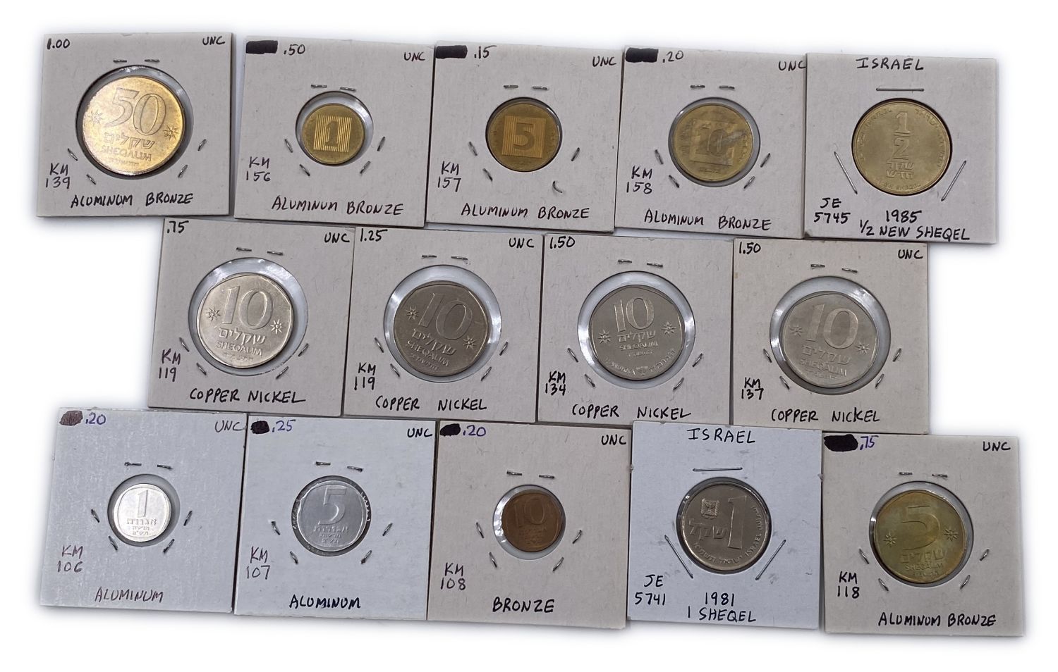 Israel - Lot of 93 Israeli coins from all the coin series that were, given in cartons (fitto the pages of a coin ... - 1 6