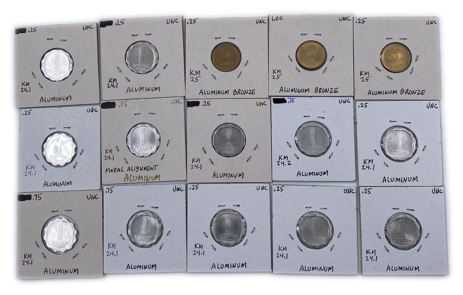 Israel - Lot of 93 Israeli coins from all the coin series that were, given in cartons (fitto the pages of a coin ... - 1 2