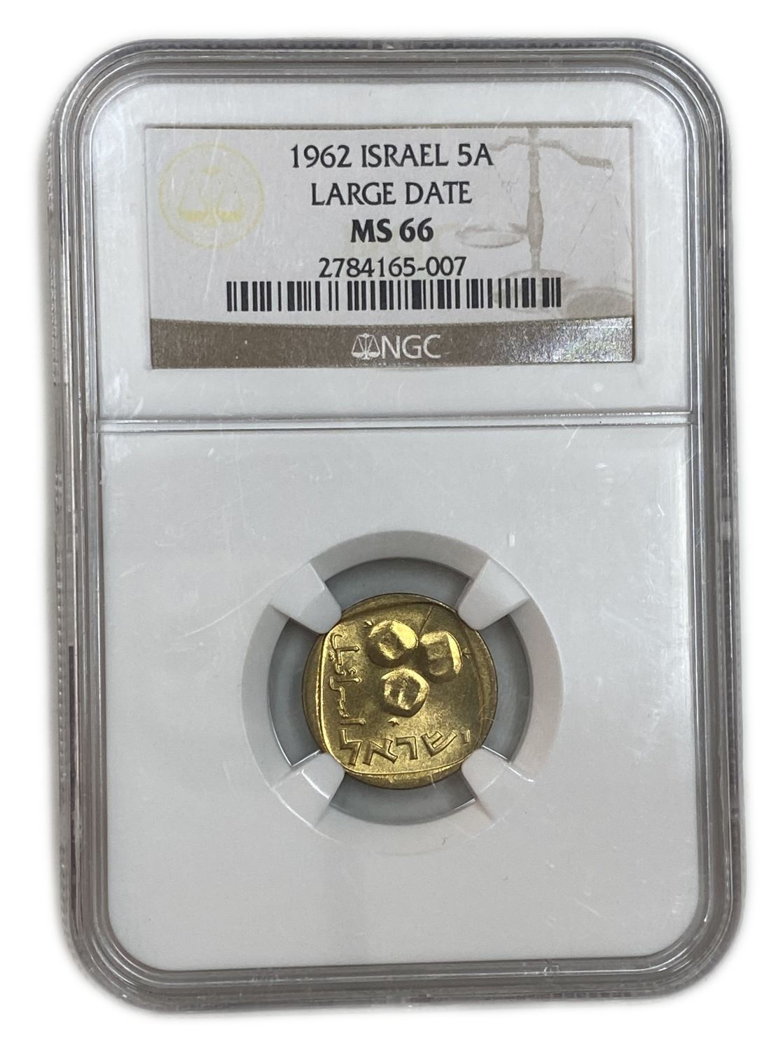 Israel - 5 Agorot 1962 - "Large Date" - NGC 66
Face: The words "5 agorot" and the year of issue in ... - 1 2