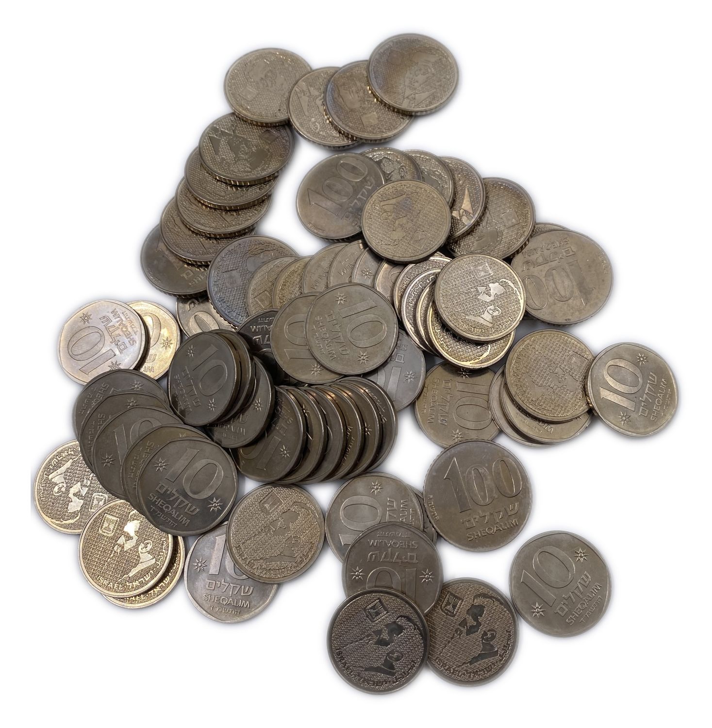 Israel - Lot of about 70 coins 10, 100 Shekels 1984, 1985 - Bearing the portraits of Benjamin Zeev Herzl and Ze'ev ...