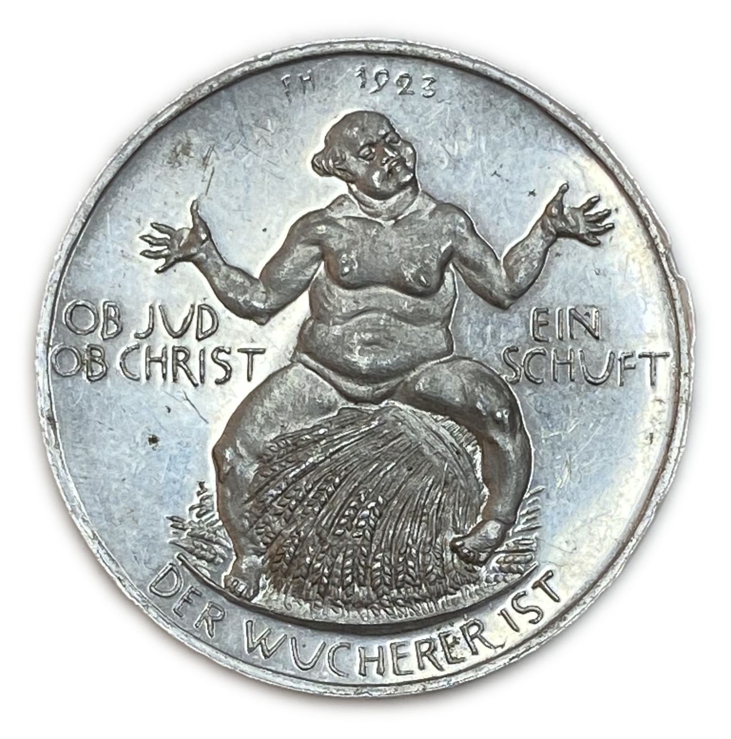 Judaica / Zionism - Germany - Antisemitic Medal - 1923
Obverse: lettering: "OB JUD OB CHRIST EIN ... - 1 0