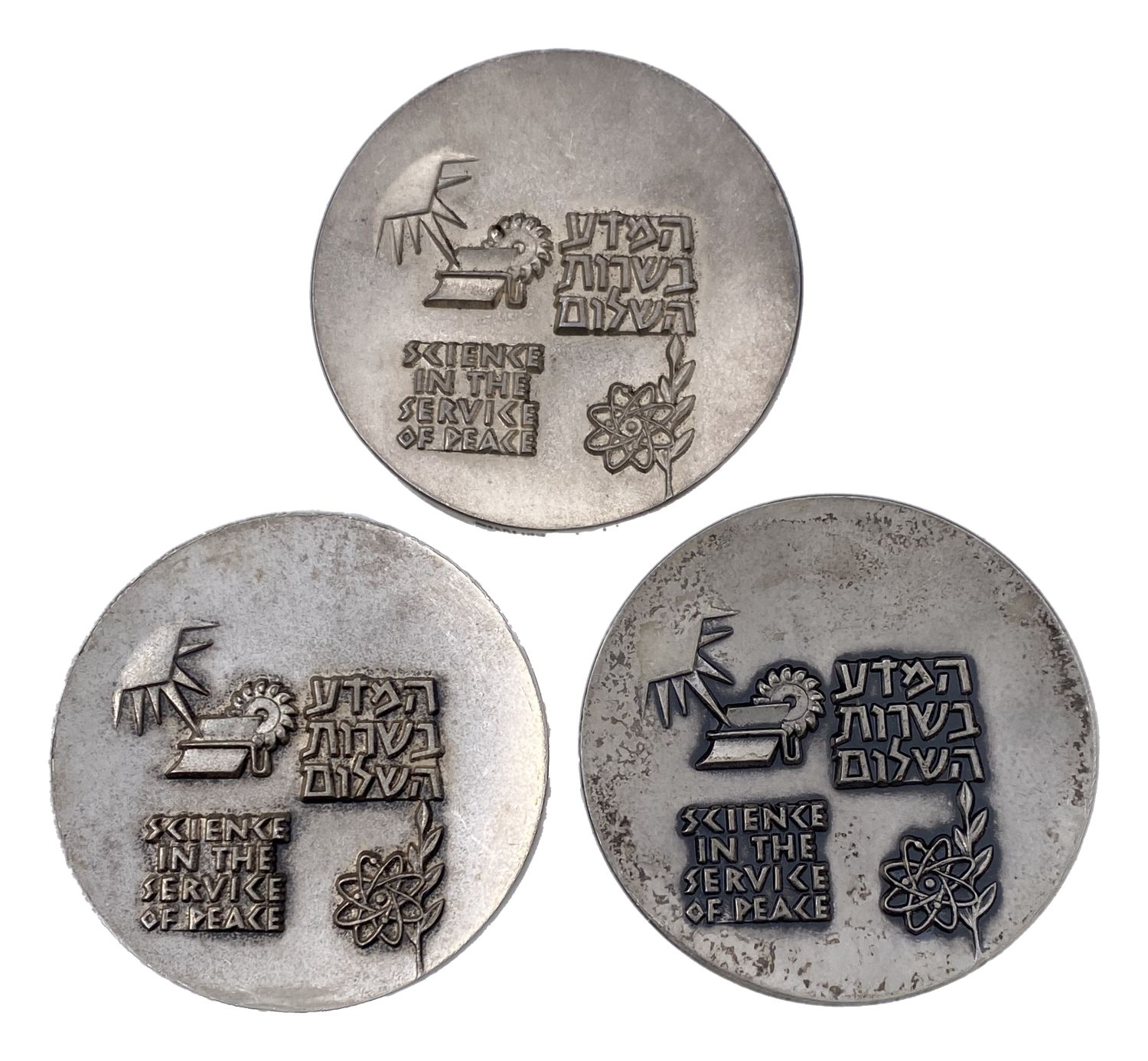 Israel - 3 " Shavit " Medals - Science in the Service of Peace -
Silver 935 , 115 g , 59 mm. ... - 1 0