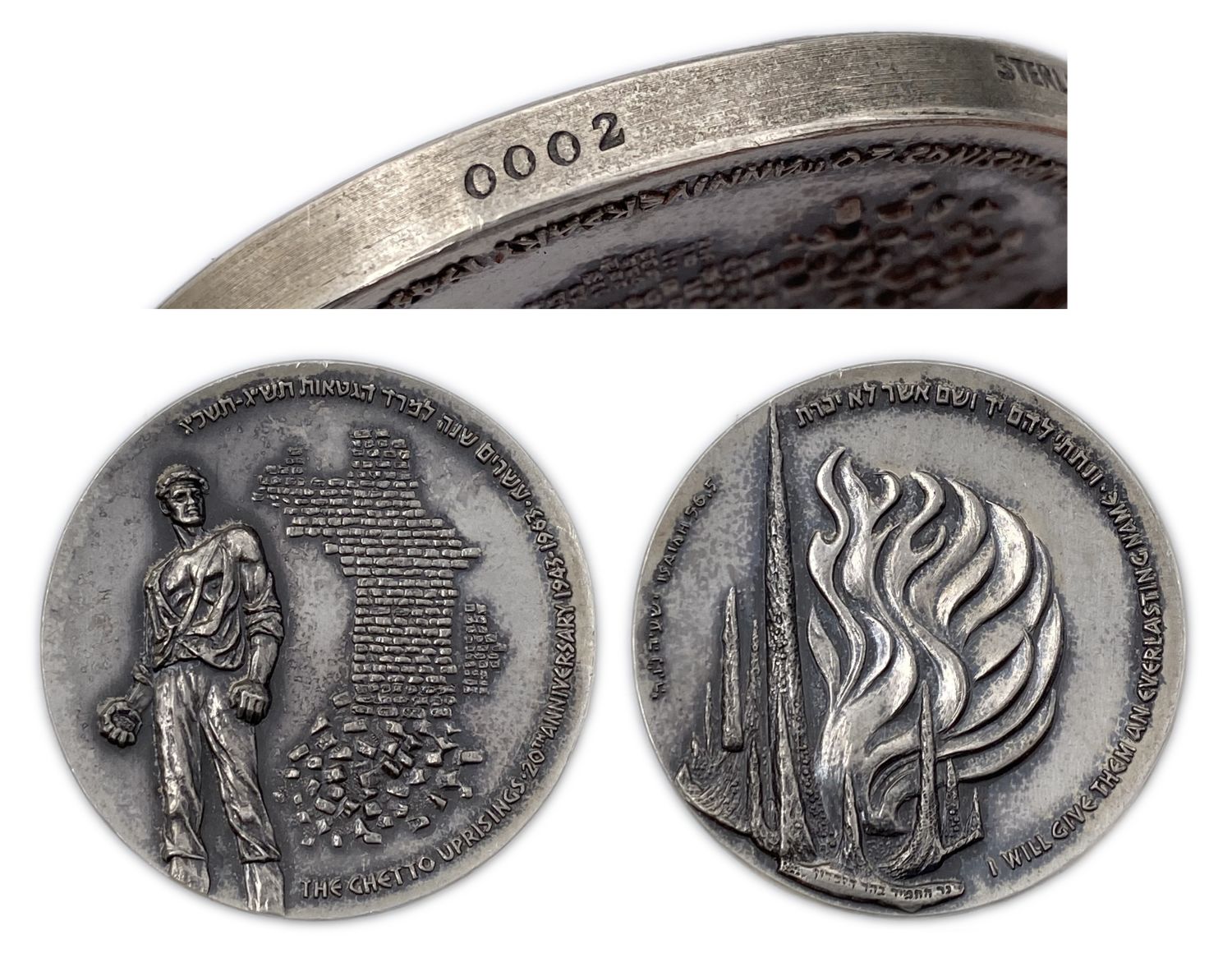 "Israel - 20th Anniversary of the Ghetto Uprising - Silver 935 , 110 g , 59 mm.
State Medal ... - 1 0