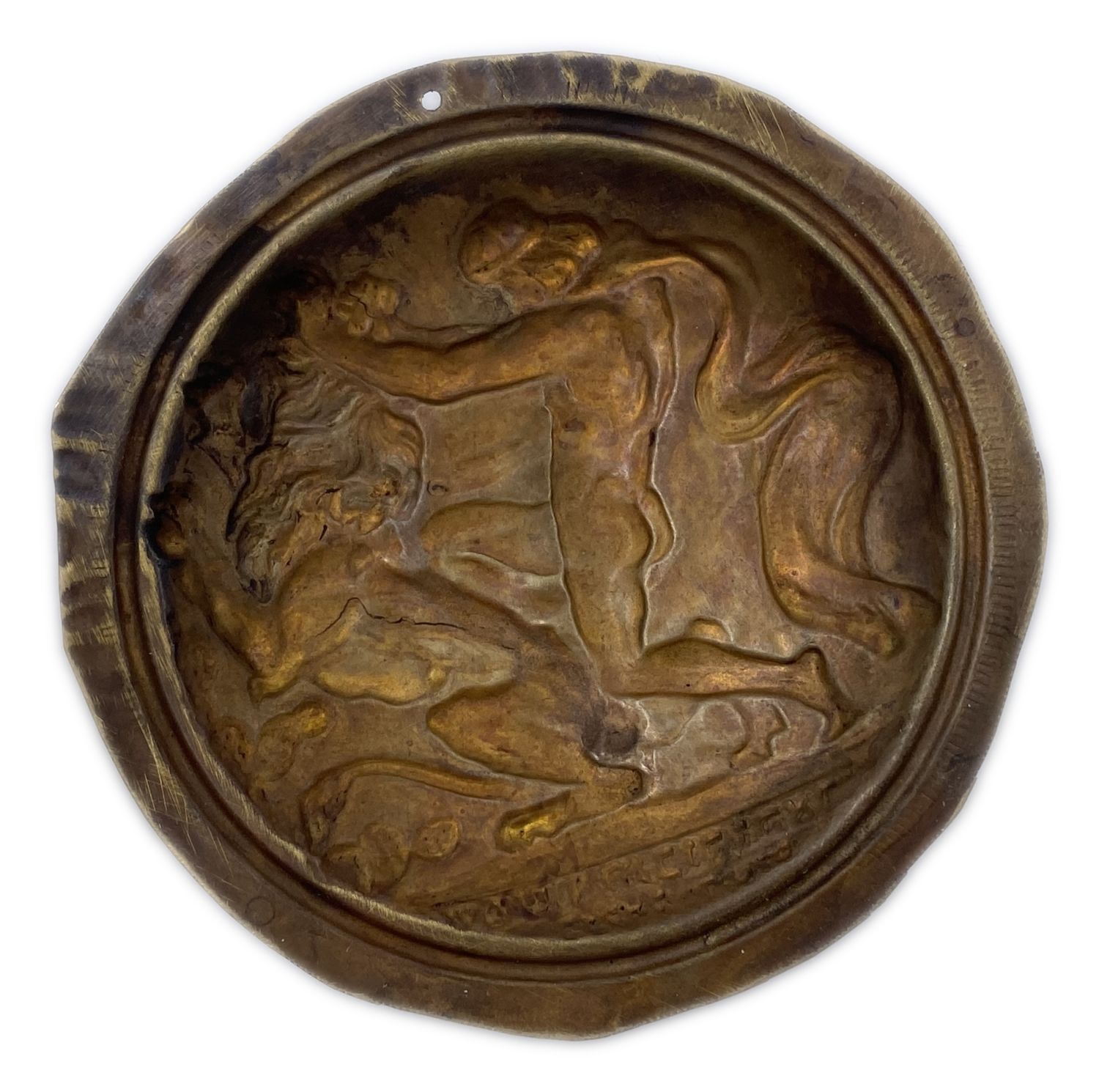 Judaica / Zionism - A brass plaque from the old Bezalel period depicting the hero Samson and the Lion - Jerusalem ... - 1 1