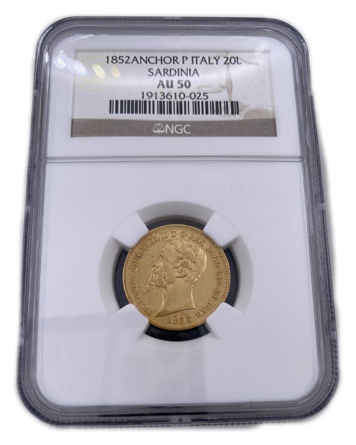 Sardinia - 20 pounds 1852 - NGC AU 50 - 900 gold, weight 6.45 g, 21 mm
Sardinia (Sardigna or ... - 1 2