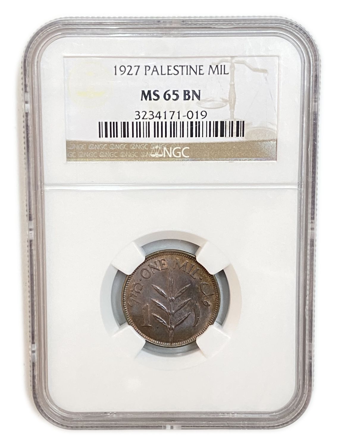 Palestine - 1 Mil 1927 - NGC 65 BN
MIL, was the Hebrew name of the coin that was legal in ... - 1 2