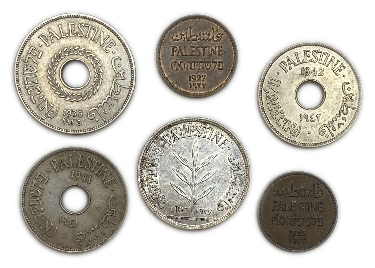 Palestine - Lot of 6 coins - 1, 10, 20, 100 Mils - 1927, 1935, 1941, 1942 - VF-AU
MIL, was ... - 1 0