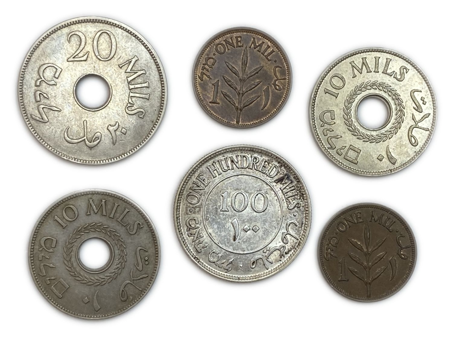 Palestine - Lot of 6 coins - 1, 10, 20, 100 Mils - 1927, 1935, 1941, 1942 - VF-AU
MIL, was ... - 1 1