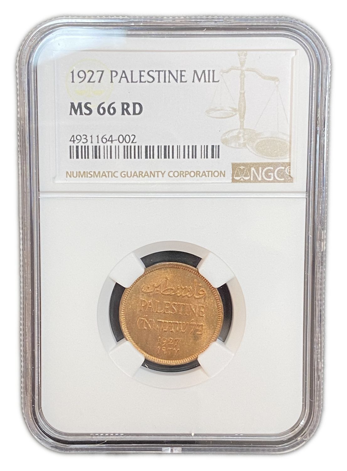 Palestine - 1 Mil 1927 - NGC 66 RD
MIL, was the Hebrew name of the coin that was legal in ... - 1 2