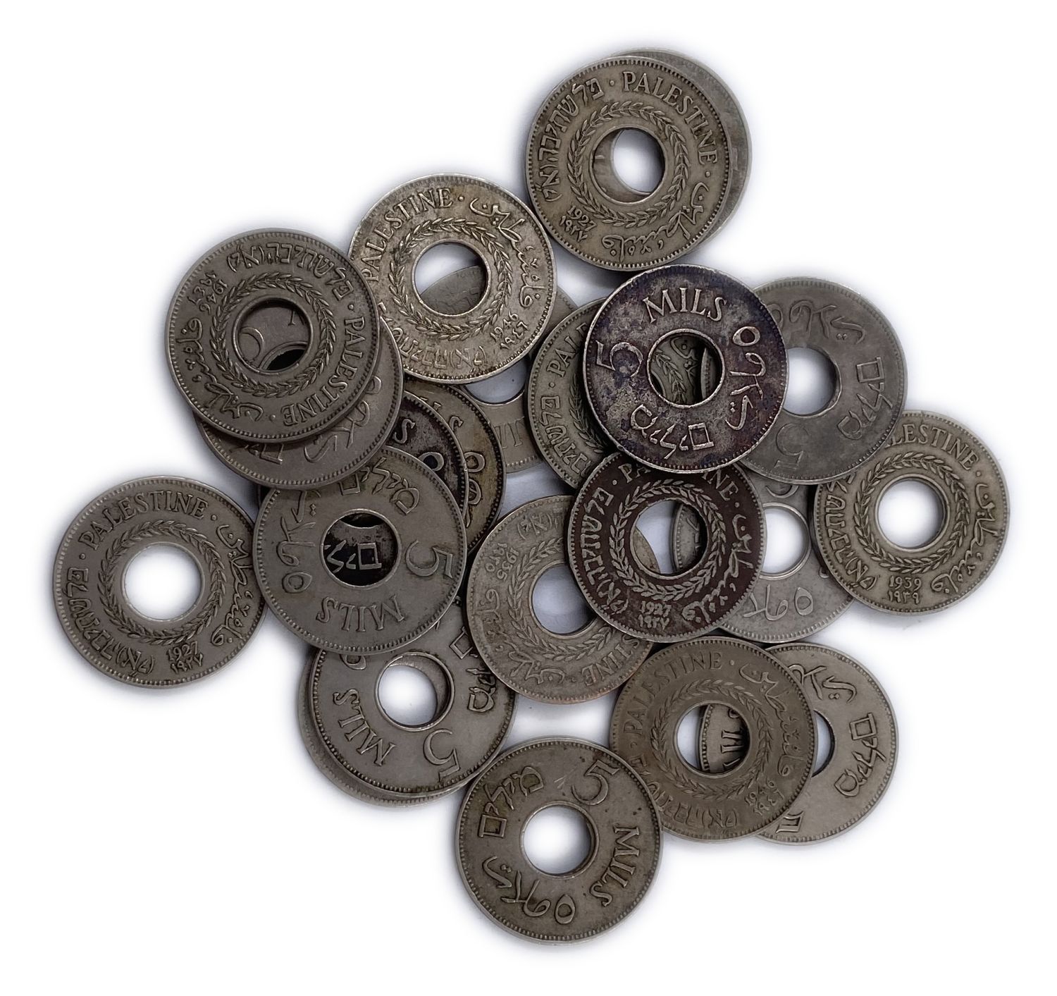Palestine - Lot of 22 Coins of 5 Mils - Different years - F-XF
MIL, was the Hebrew name of the ... - 1 0