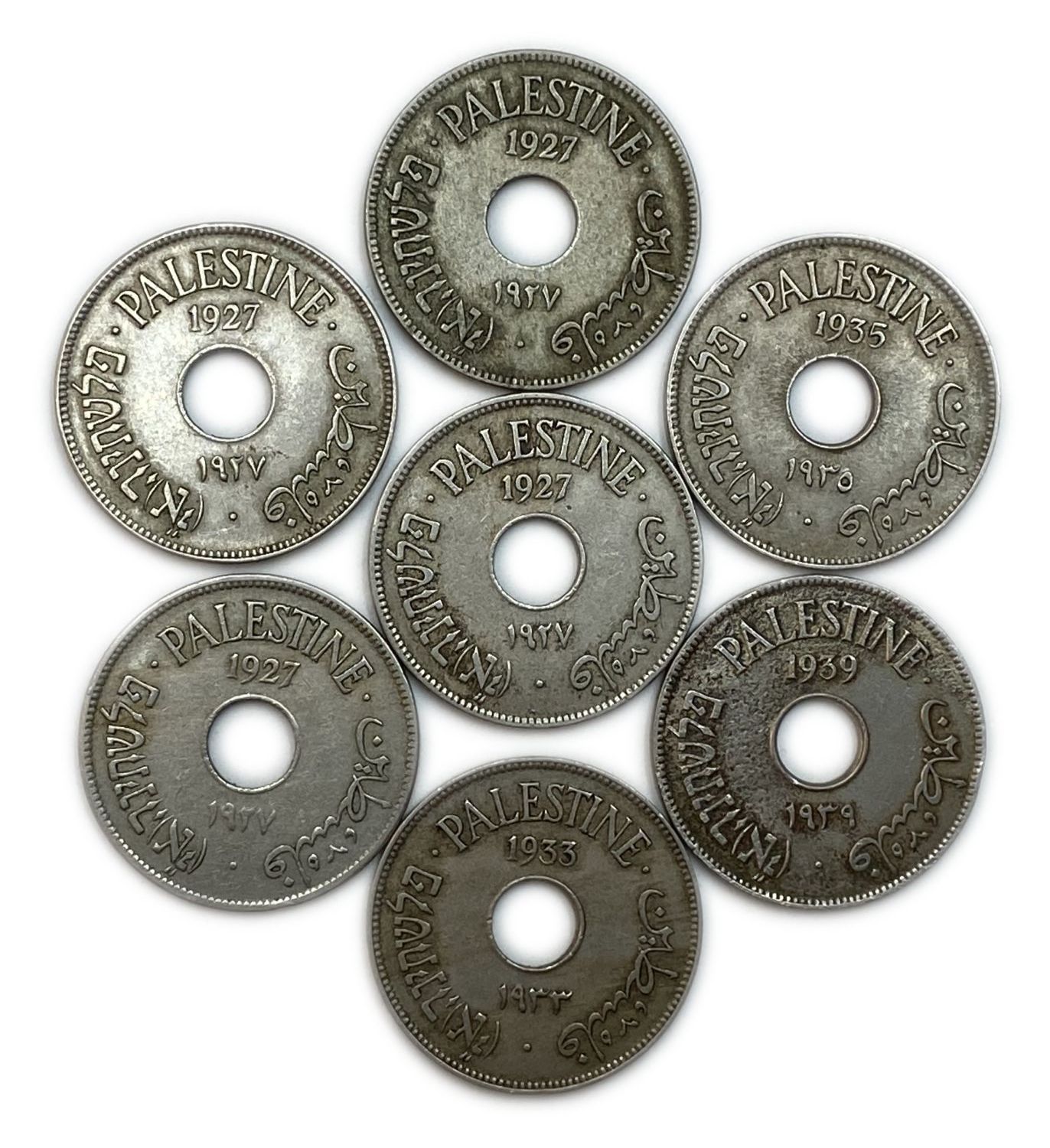 Palestine - Lot of 7 coins of 10 Mils 1927, 1933, 1935, 1939 - F-VF
MIL, was the Hebrew name of the ... - 1 0
