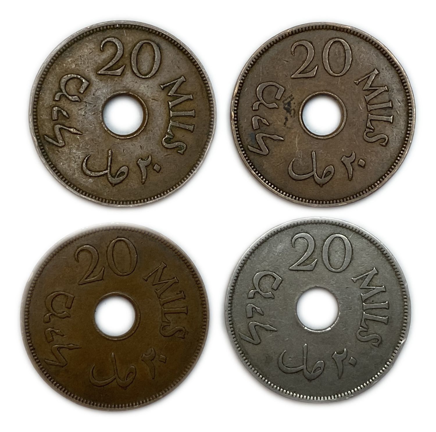 Palestine - Lot 4 coins of 20 Mils 1927, 1942 - VF-XF
MIL, was the Hebrew name of the coin that was ... - 1 1