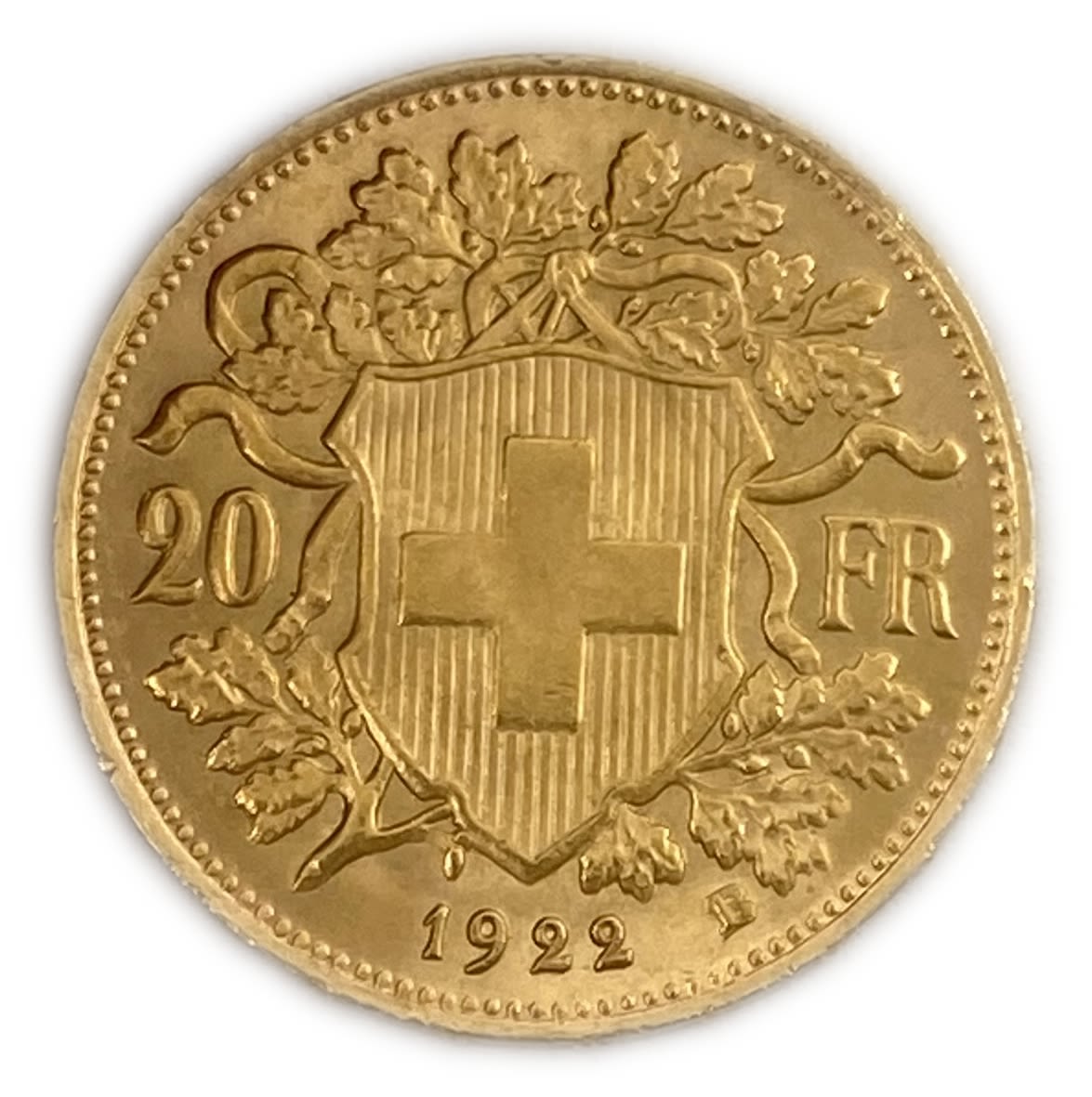 Switzerland - 20 francs 1922 - Swiss Confederation - Gold 900, 6.44 g, 21 mm - UNC
The Swiss franc ... - 1 0