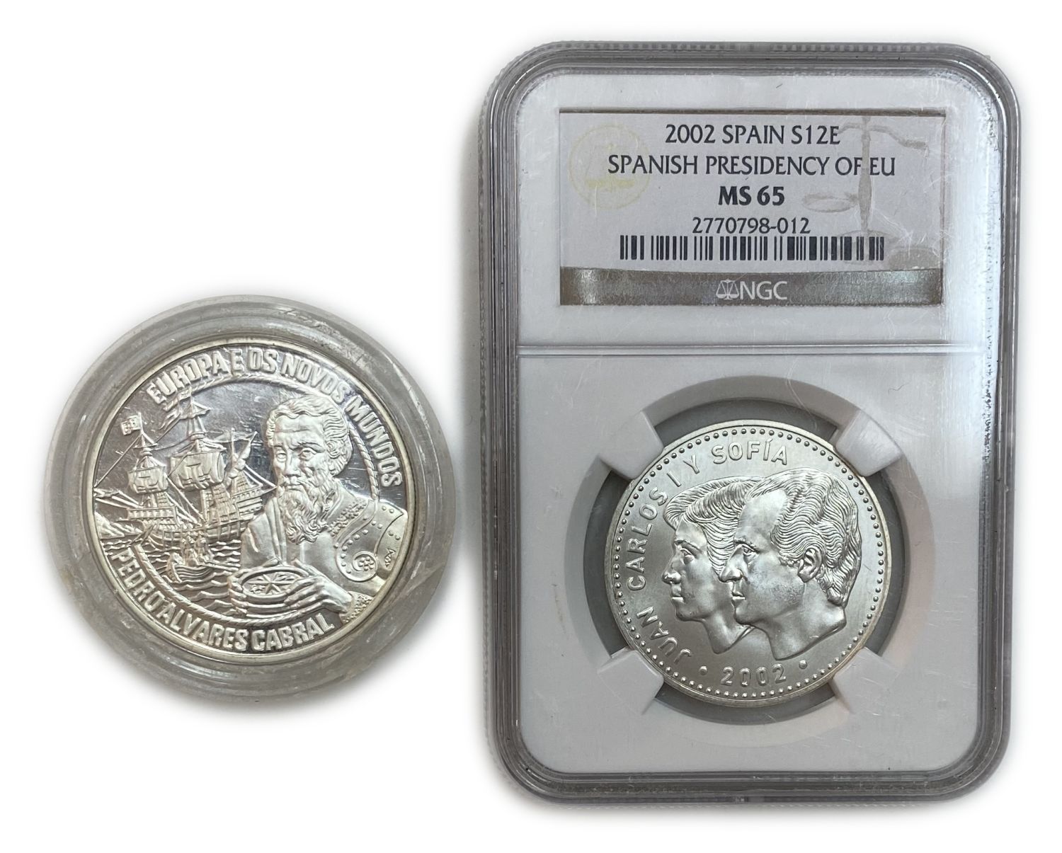 Spain - Pair of 2 medals, "spanish presidency of the eu 2002", "europa e os novos mundos pedro alvares cabral" - Silver - 1 0