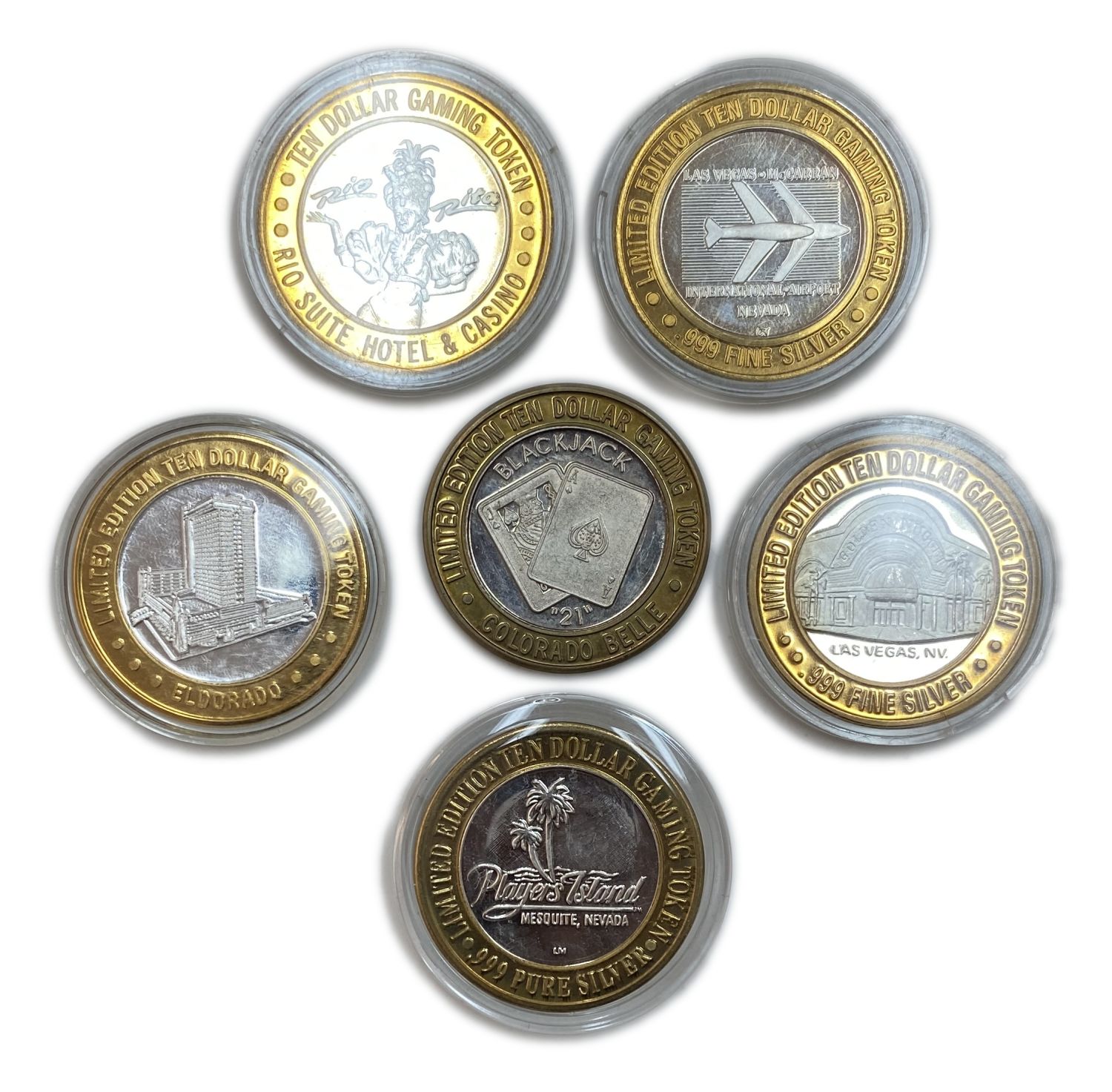 USA - Lot of 6 casino tokens, made of 999 silver, 18.68 g per unit, 112.08 grams Total weight
From a ... - 1 0