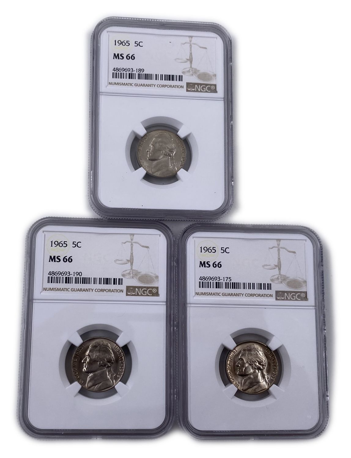 USA - Lot of 3 coins 5 cents 1965 - all three are rated NGC MS 66 - 1 0