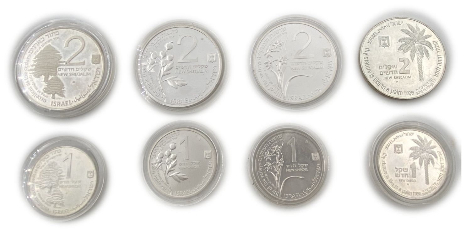 Israel - 4 pairs of Song of Songs coins.
1. "Your eyes are doves" 1 shekel (silver 900, 3.46 g ... - 1 0