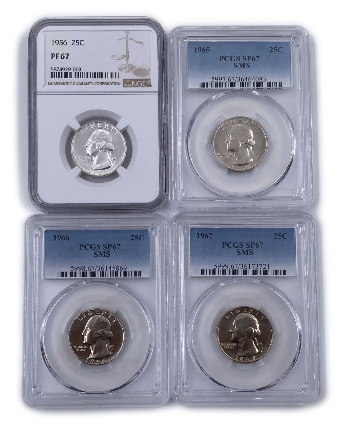 USA - Lot of 4 coins 5 cents 1956, 1965, 1966, 1967 - all four are graded NGC PF67, PCGS SP67 - 1 0